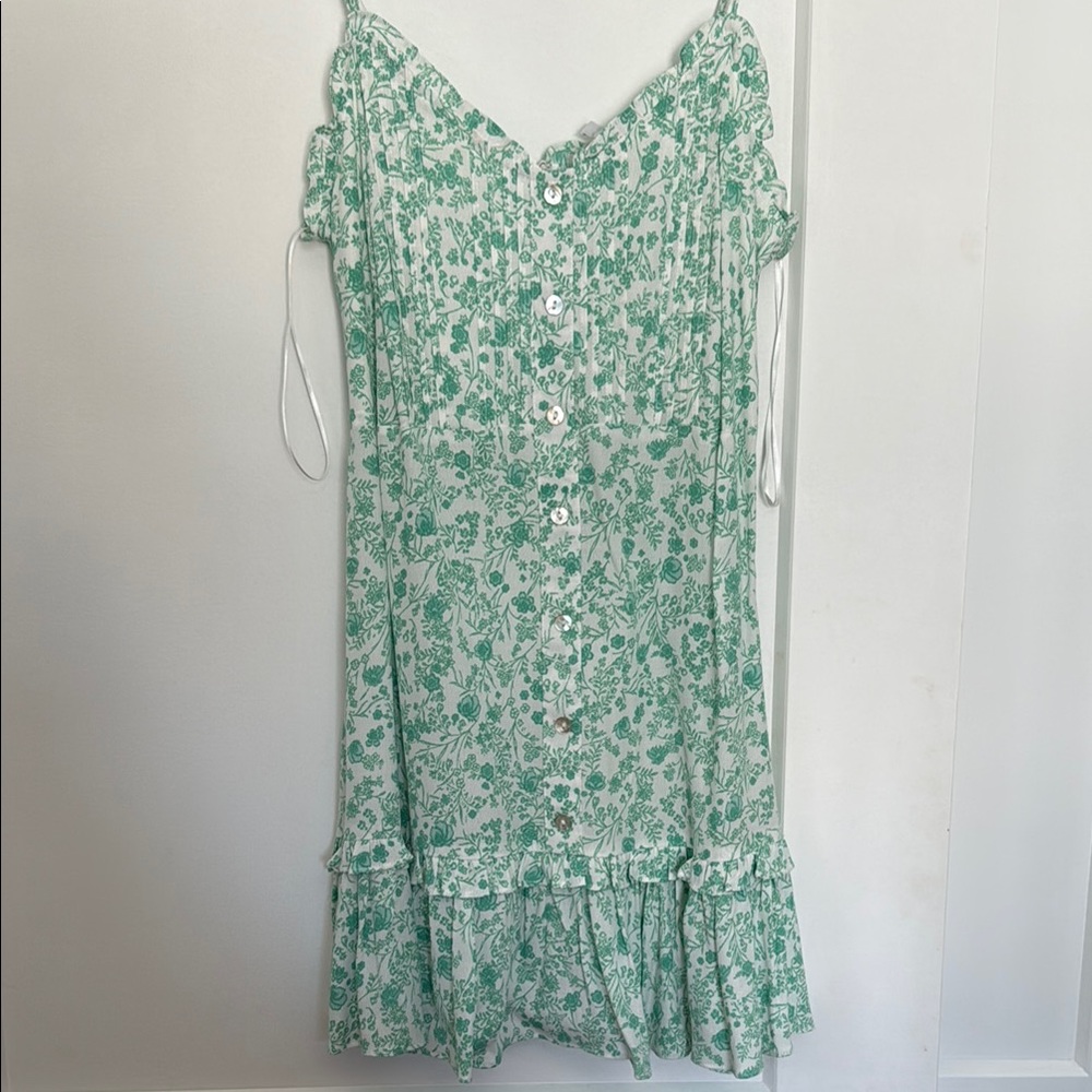 Green and White Spaghetti Strap Mini Sundress